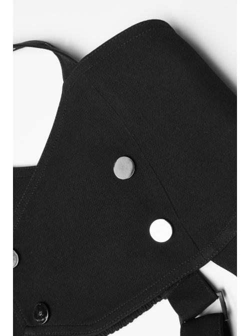 Metal Eyelets Shoulder Strap Front Button Black Punk Suspenders Corset