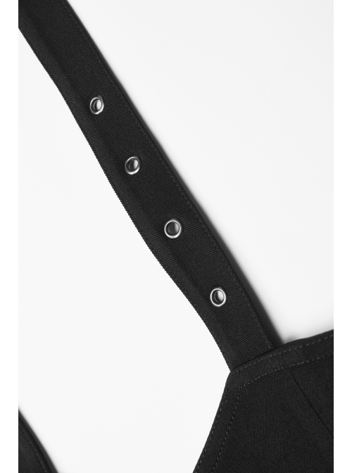 Metal Eyelets Shoulder Strap Front Button Black Punk Suspenders Corset