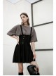 Metal Eyelets Shoulder Strap Front Button Black Punk Suspenders Corset