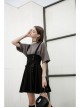Metal Eyelets Shoulder Strap Front Button Black Punk Suspenders Corset