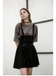 Metal Eyelets Shoulder Strap Front Button Black Punk Suspenders Corset