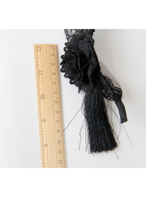 Retro Fashion Halloween Christmas Gothic Black Maid Lace Flowers Tassel Headband
