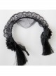 Retro Fashion Halloween Christmas Gothic Black Maid Lace Flowers Tassel Headband