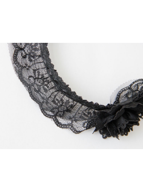 Retro Fashion Halloween Christmas Gothic Black Maid Lace Flowers Tassel Headband
