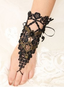 Black Lace Gems Gothic Punk Retro Personality Bracelet Long Gloves