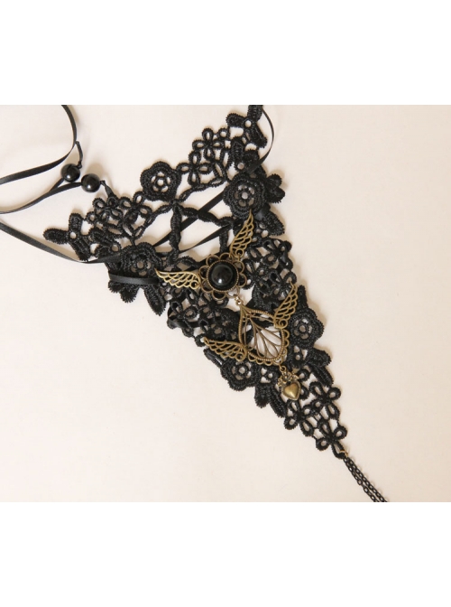 Black Lace Gems Gothic Punk Retro Personality Bracelet Long Gloves