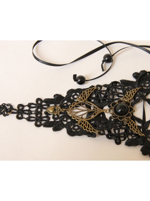 Black Lace Gems Gothic Punk Retro Personality Bracelet Long Gloves