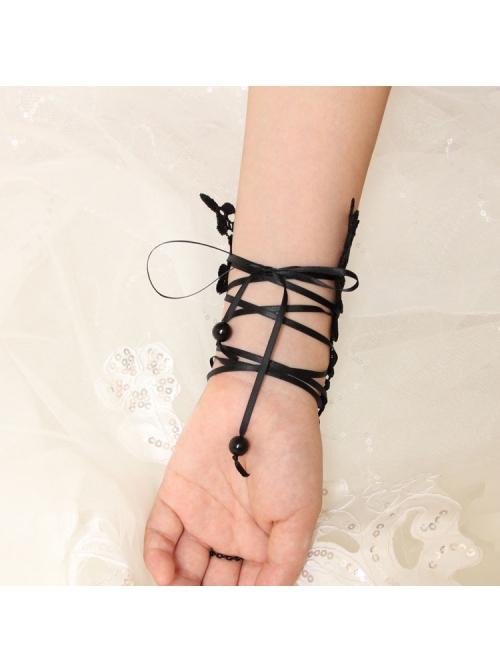 Black Lace Gems Gothic Punk Retro Personality Bracelet Long Gloves