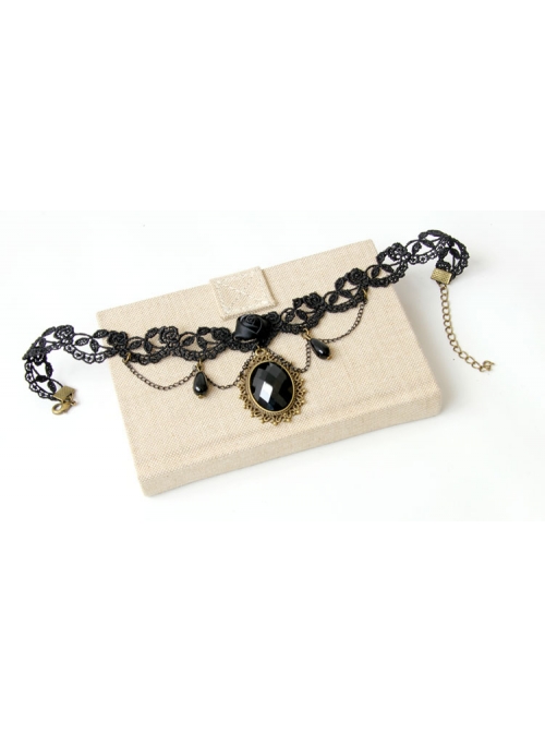 Black Lace Gems Pearls Creativity Personality Gothic Retro Short Necklace