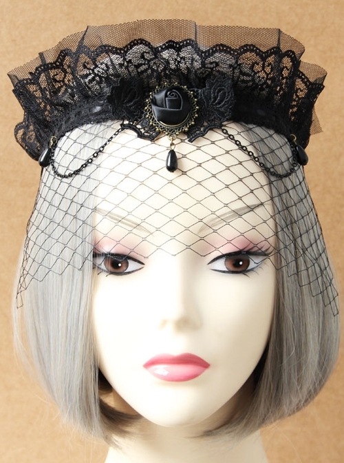 Gothic Lace Crown Headband Veil Retro Exaggerated Masked Mesh Mask