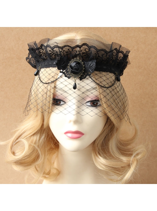Gothic Lace Crown Headband Veil Retro Exaggerated Masked Mesh Mask