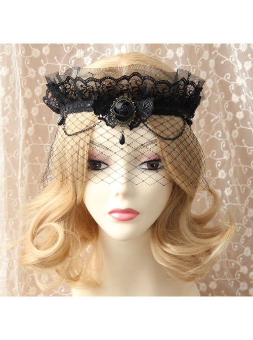 Gothic Lace Crown Headband Veil Retro Exaggerated Masked Mesh Mask