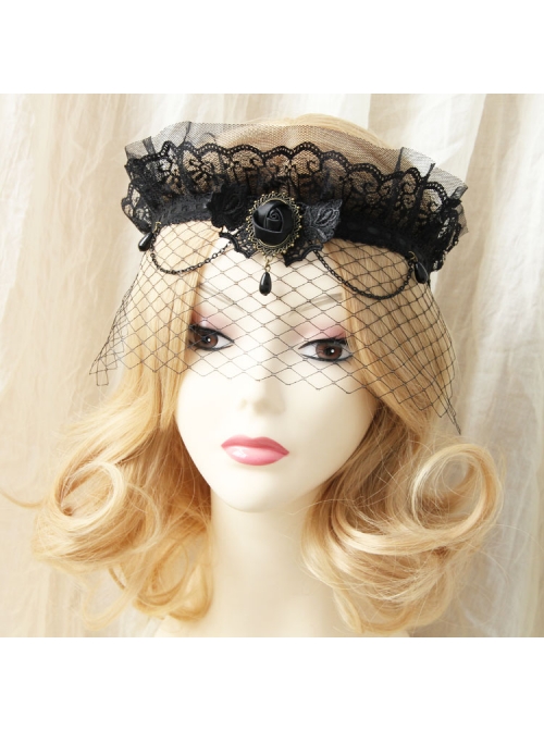 Gothic Lace Crown Headband Veil Retro Exaggerated Masked Mesh Mask