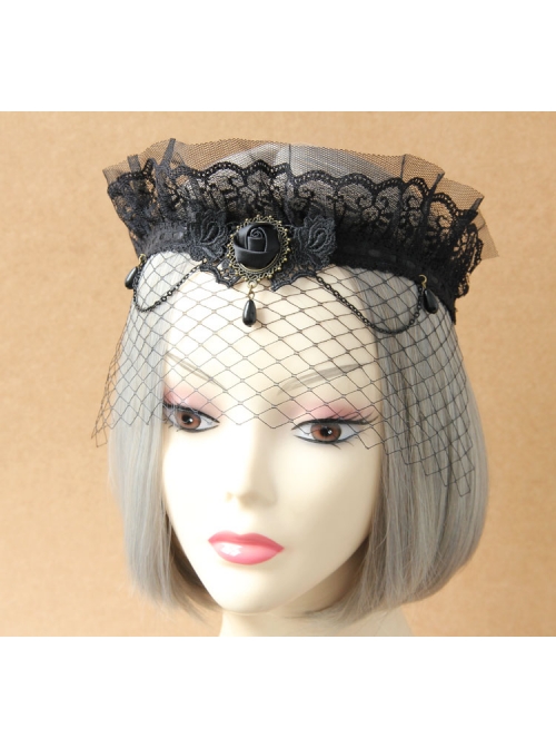 Gothic Lace Crown Headband Veil Retro Exaggerated Masked Mesh Mask