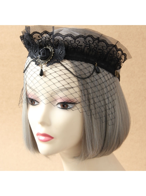 Gothic Lace Crown Headband Veil Retro Exaggerated Masked Mesh Mask