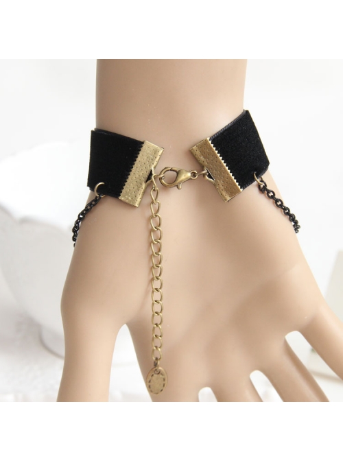 Black Gothic Rose Velvet Handmade Bracelet Velvet Belt Cross Pendant Wristband