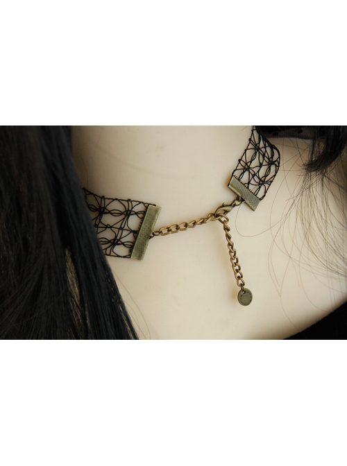 Gothic Style Black Retro Witch Weird Head Halloween Faux Pearl Tassel Hollow Choker