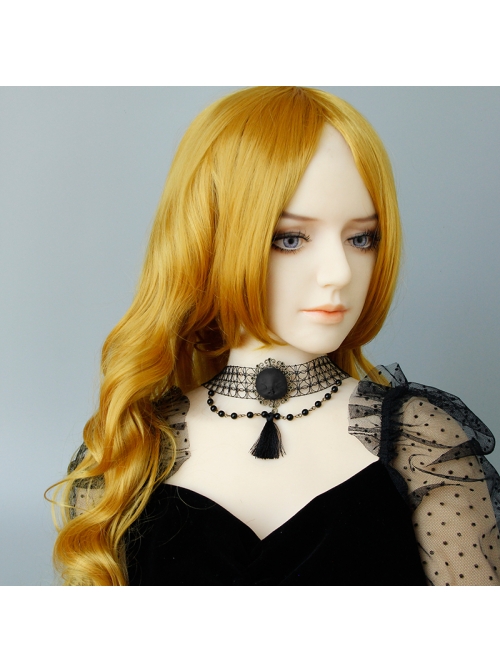 Gothic Style Black Retro Witch Weird Head Halloween Faux Pearl Tassel Hollow Choker