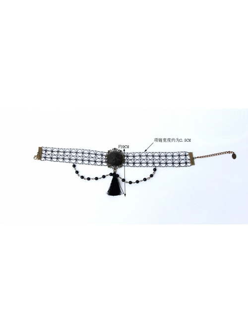 Gothic Style Black Retro Witch Weird Head Halloween Faux Pearl Tassel Hollow Choker