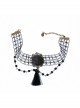 Gothic Style Black Retro Witch Weird Head Halloween Faux Pearl Tassel Hollow Choker