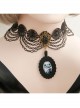 Retro Fashion Gothic Halloween Skull Pendant Black Lace Exaggerated Female Clavicle Necklace