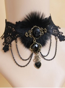 Gothic Black Masquerade Fashion Lace Female Ribbon Flower Imitation Pearl Love Choker