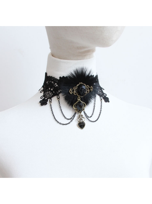 Gothic Black Masquerade Fashion Lace Female Ribbon Flower Imitation Pearl Love Choker