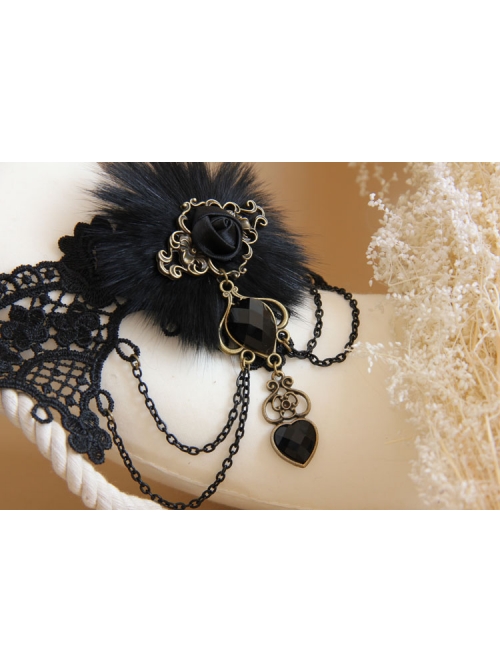 Gothic Black Masquerade Fashion Lace Female Ribbon Flower Imitation Pearl Love Choker