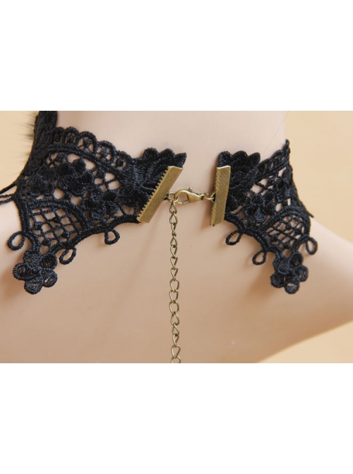 Gothic Black Masquerade Fashion Lace Female Ribbon Flower Imitation Pearl Love Choker