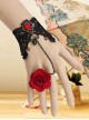 Vintage Red Rose Gothic Black Lace Pearl Band Ring Bracelet