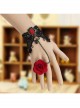 Vintage Red Rose Gothic Black Lace Pearl Band Ring Bracelet