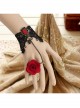 Vintage Red Rose Gothic Black Lace Pearl Band Ring Bracelet