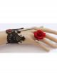 Vintage Red Rose Gothic Black Lace Pearl Band Ring Bracelet