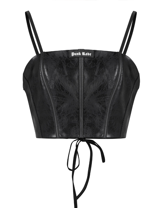 Black Gothic Back Waist Lace-Up Embroidery Leather Corset