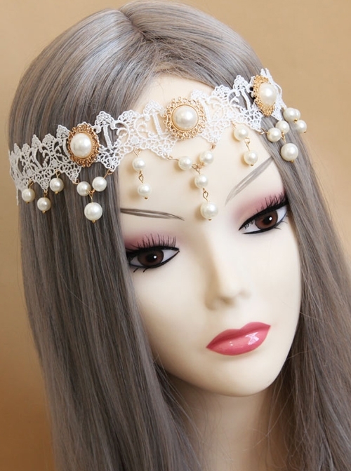 Baroque White Palace Style Bride Pearl Lace Wedding Christmas Wreath Headband