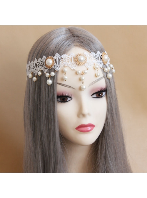 Baroque White Palace Style Bride Pearl Lace Wedding Christmas Wreath Headband