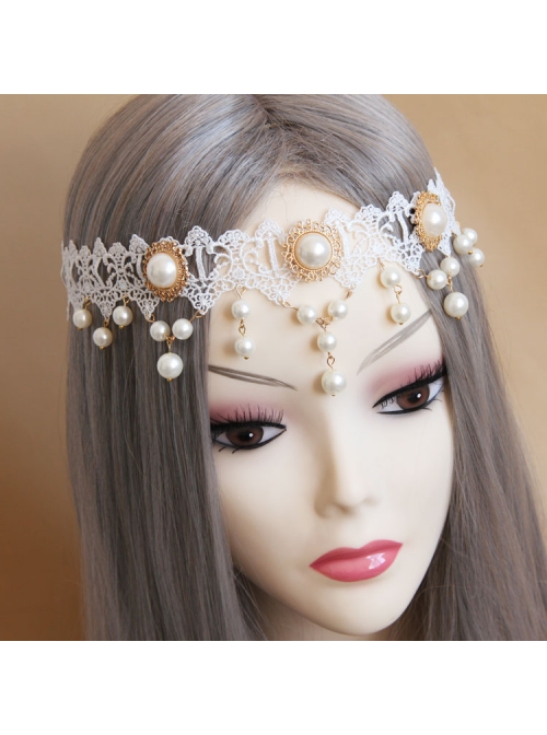 Baroque White Palace Style Bride Pearl Lace Wedding Christmas Wreath Headband