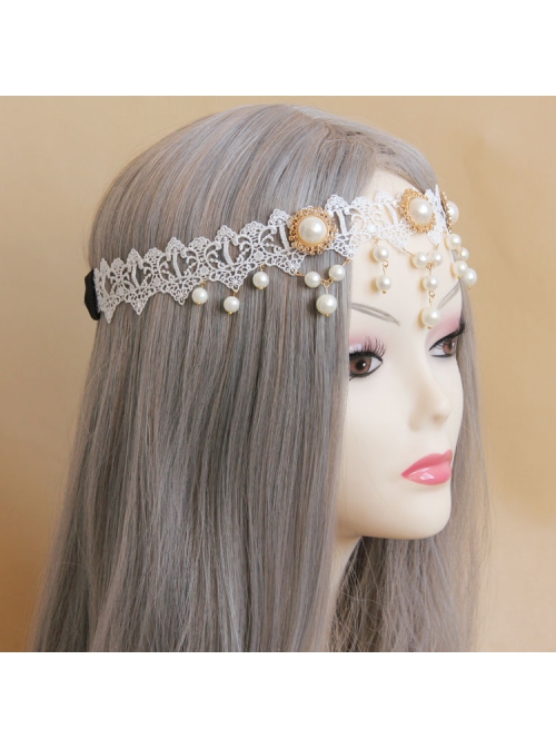 Baroque White Palace Style Bride Pearl Lace Wedding Christmas Wreath Headband