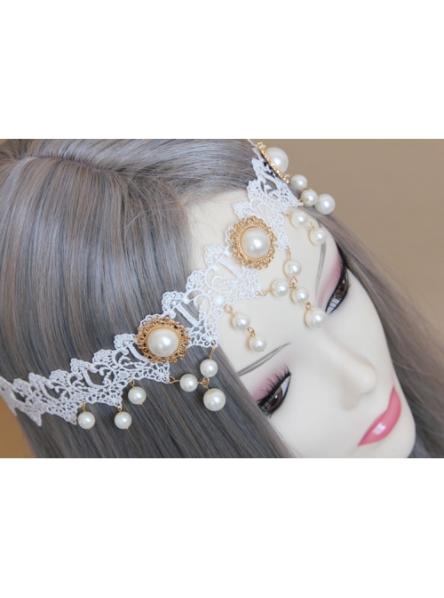 Baroque White Palace Style Bride Pearl Lace Wedding Christmas Wreath Headband