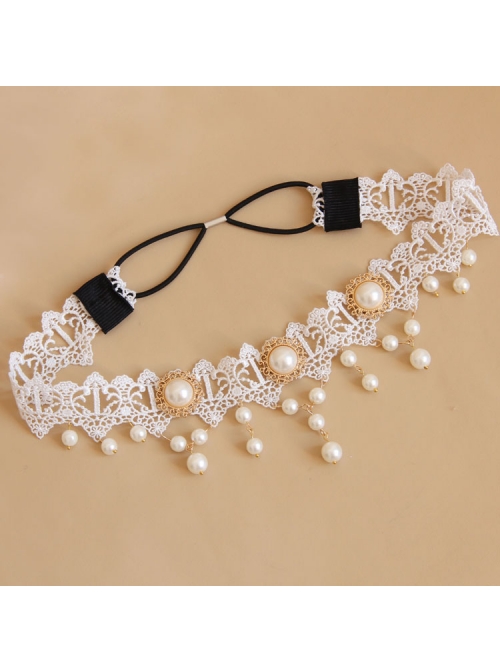 Baroque White Palace Style Bride Pearl Lace Wedding Christmas Wreath Headband