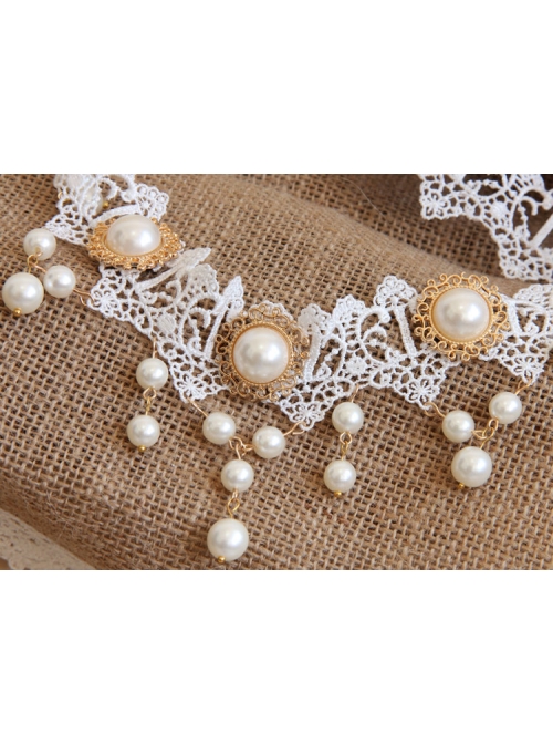 Baroque White Palace Style Bride Pearl Lace Wedding Christmas Wreath Headband
