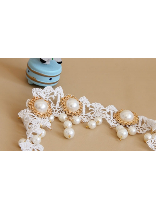 Baroque White Palace Style Bride Pearl Lace Wedding Christmas Wreath Headband