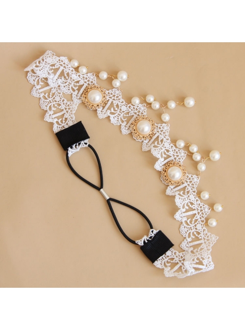 Baroque White Palace Style Bride Pearl Lace Wedding Christmas Wreath Headband