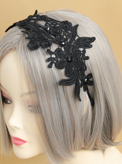 Gothic Black Lace Retro Handmade Fashion Resin Drill Female Hair Band