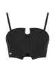 Front Zipper Elastic Shoulder Strap Black Punk Short Bra