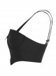 Front Zipper Elastic Shoulder Strap Black Punk Short Bra
