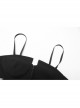 Front Zipper Elastic Shoulder Strap Black Punk Short Bra