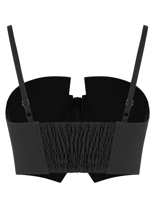 Front Zipper Elastic Shoulder Strap Black Punk Short Bra