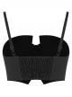 Front Zipper Elastic Shoulder Strap Black Punk Short Bra