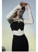 Front Zipper Elastic Shoulder Strap Black Punk Short Bra